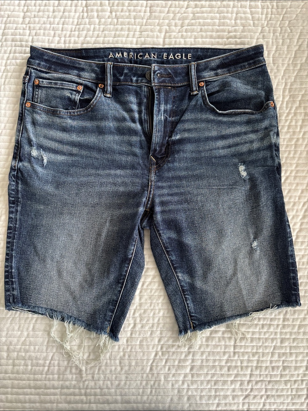 American Eagle Outfitters Men's Faded Blue Distressed Denim Cutoff Shorts